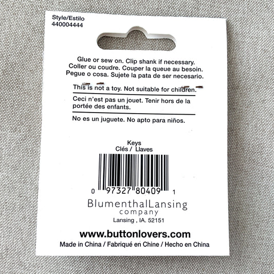 4444 Silver Key - Collectors Buttons - 1 Hole Shank Button - - Silver