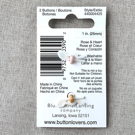 4425 Rose and Heart - Collectors Buttons - 1 Hole Shank Buttons - 25mm - Pink Gold Black
