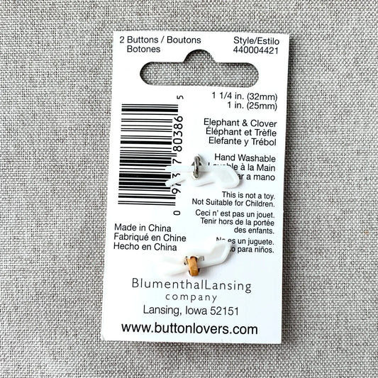 4421 Elephant and Clover - Collectors Buttons - 1 Hole Shank Buttons - Assorted Sizes - Silver Gold Green