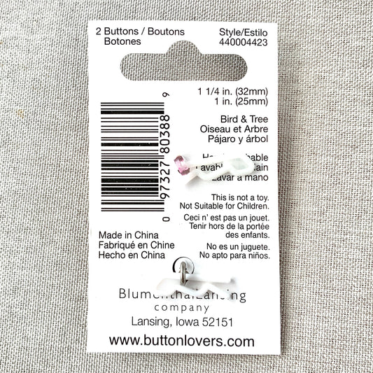 4423 Bird and Tree - Collectors Buttons - 1 Hole Shank Buttons - 25mm 32mm - Pink Silver