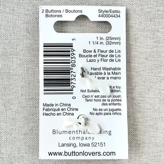 4434 Bow and Fleur de Lis - Collectors Buttons - 1 Hole Shank Buttons - Assorted Sizes - Silver Bronze