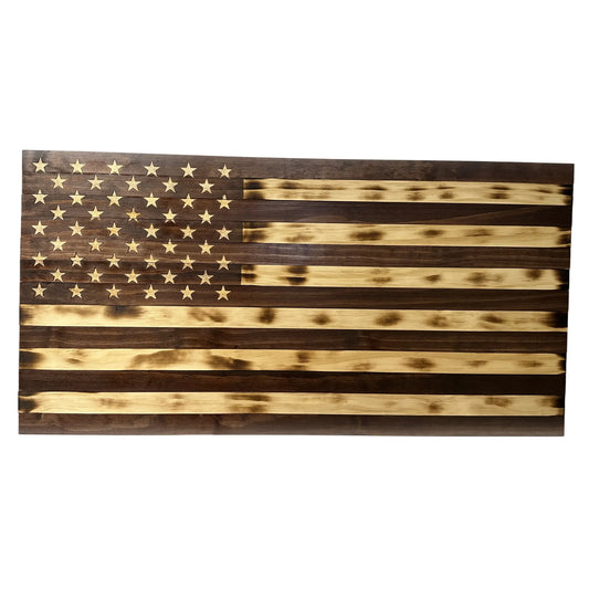 Rustic American Flag Hidden Gun Storage Cabinet Burnt Wood and Red Mahogany