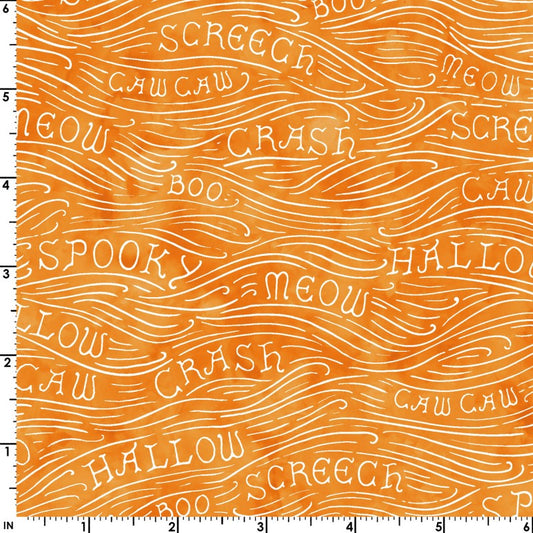 Maywood Studio Halloween Spooky Hollow Wavy Text on Orange 100% Cotton Fabric By the Yard