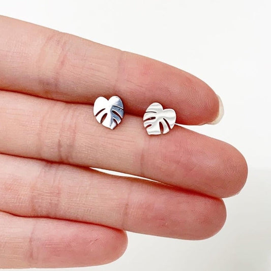 Monstera Deliciosa Metal Stud Earrings