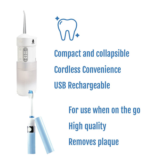 Compact Travel Oral Care Bundle: Portable USB Rechargeable Collapsible Water Flosser and Pursonic Portable Electric Toothbrush