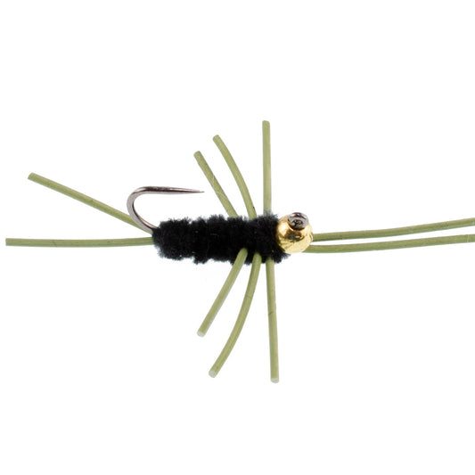 Barbless Pat's Rubber Legs Tungsten Bead Jigged Black Euro Nymph - Set of 12 Flies Hook Size 10