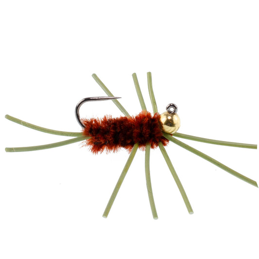 Barbless Pat's Rubber Legs Tungsten Bead Jigged Brown Euro Nymph - Set of 6 Flies Hook Size 10
