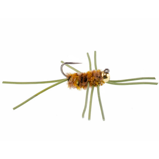 Barbless Pat's Rubber Legs Tungsten Bead Jigged Coffee/Tan Euro Nymph - Set of 6 Flies Hook Size 10