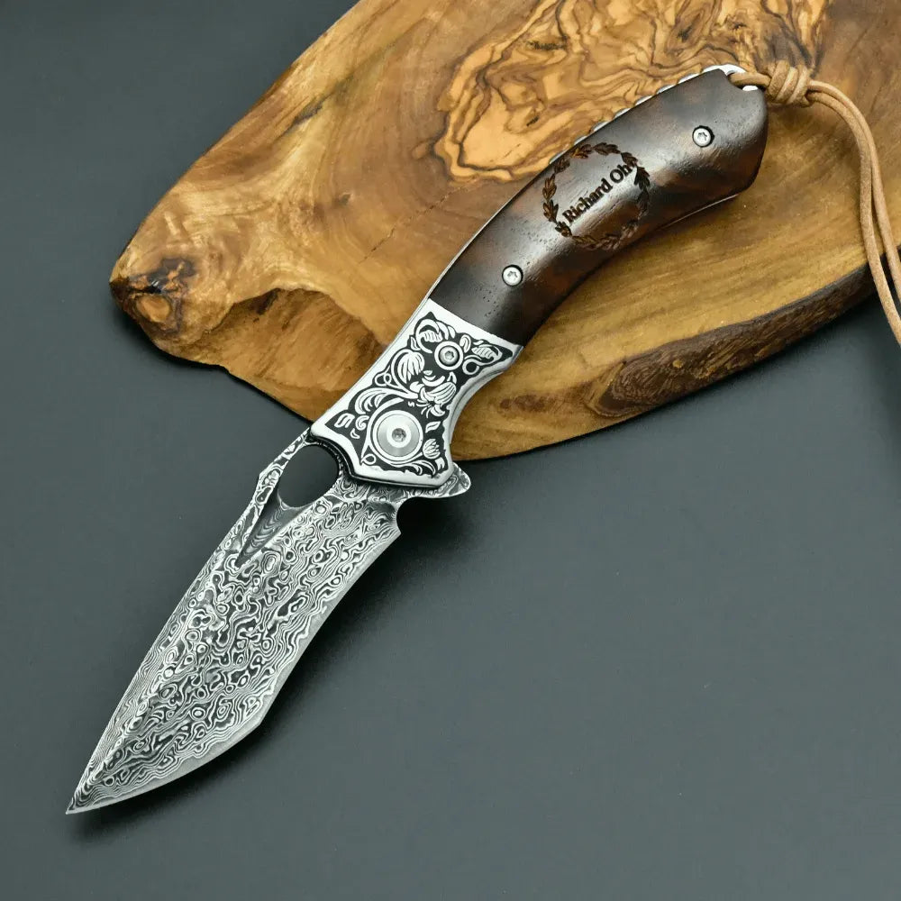 Magnum VG10 Damascus Pocket Knife with Exotic Red Sandal Wood Handle