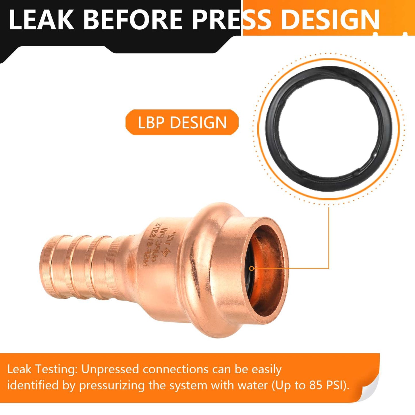 1/2" Press Copper x 1/2" PEX Crimp Adapter (Lead Free)