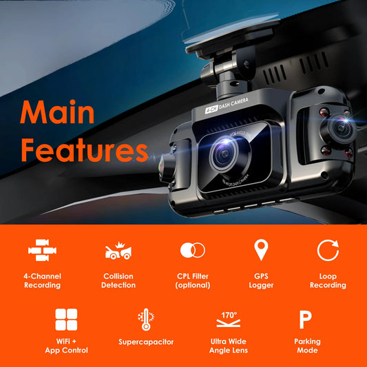 Rexing R4 4 Channel Dash Cam W/ All Around 1080p Resolution, Wi-Fi, and GPS - 🆕 New Arrivals, All Products, Products from Rexing, 📷 Cameras + Optics - Little Red General Store