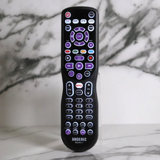 Anderic RRUR01.7 4-Device Universal Remote Control for Roku Streaming Players & Roku TV's | Backlighting, Learning, and Macro