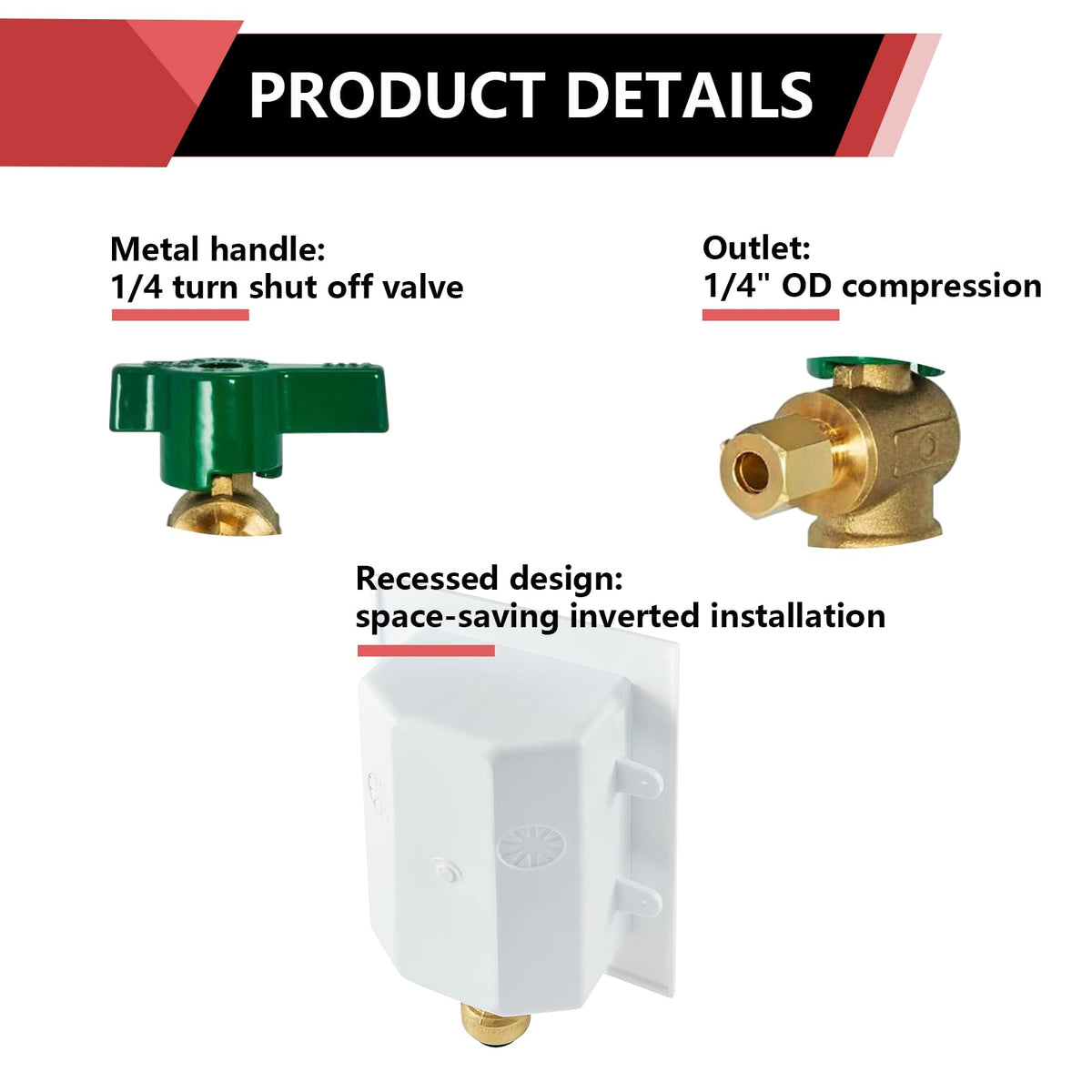 1/2" Sweat Inlet, Ice Maker Outlet Box, with Copper Water Hammer Arrestor