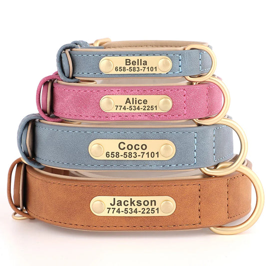 Personalized PU Leather Dog Collar with Custom Engraved ID Tag