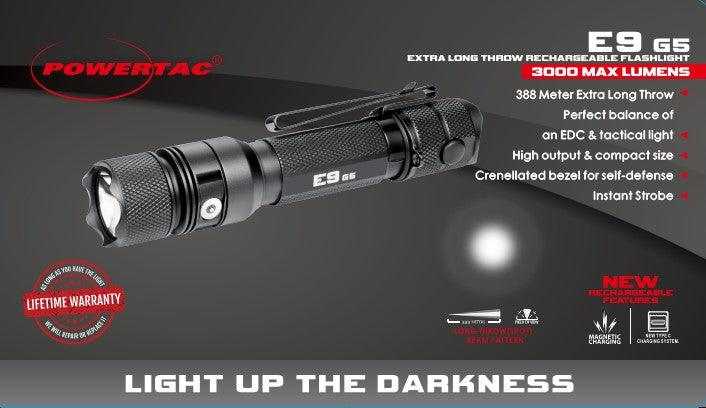 E9 GEN5 Long Throw- 3,000 Lumen 388 Meter Tactical EDC Flashlight