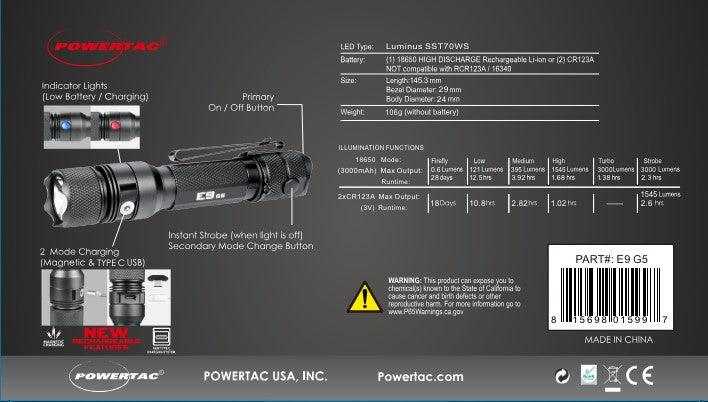 E9 GEN5 Long Throw- 3,000 Lumen 388 Meter Tactical EDC Flashlight