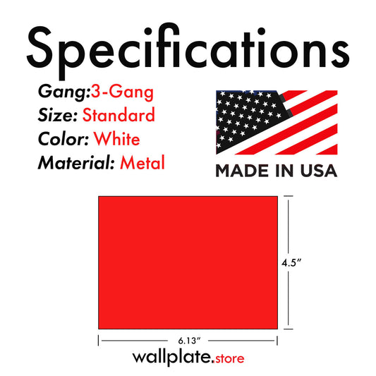 3-Gang White Painted Metal Wallplate with 1 Toggle Opening and 2 Blank, Standard Size, Made in USA