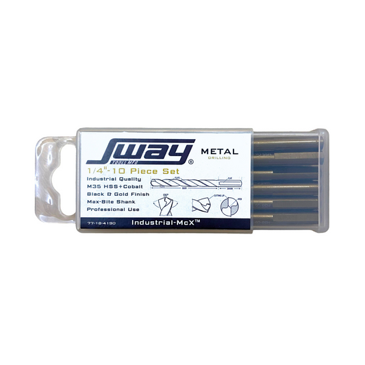 1/4" 10-Piece Cobalt Steel Drill Bit Set - Black & Gold Finish, 135° Split Point, Industrial Grade with Max Force, Triple Flat Shank Design for Non-Slip Hard Metal Drilling