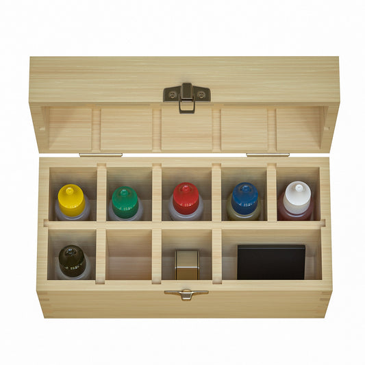 9 Slotted Large Wooden Bamboo Handcrafted Storage Box for Gold Silver Platinum Acid Jewelry Test Kit and Supplies