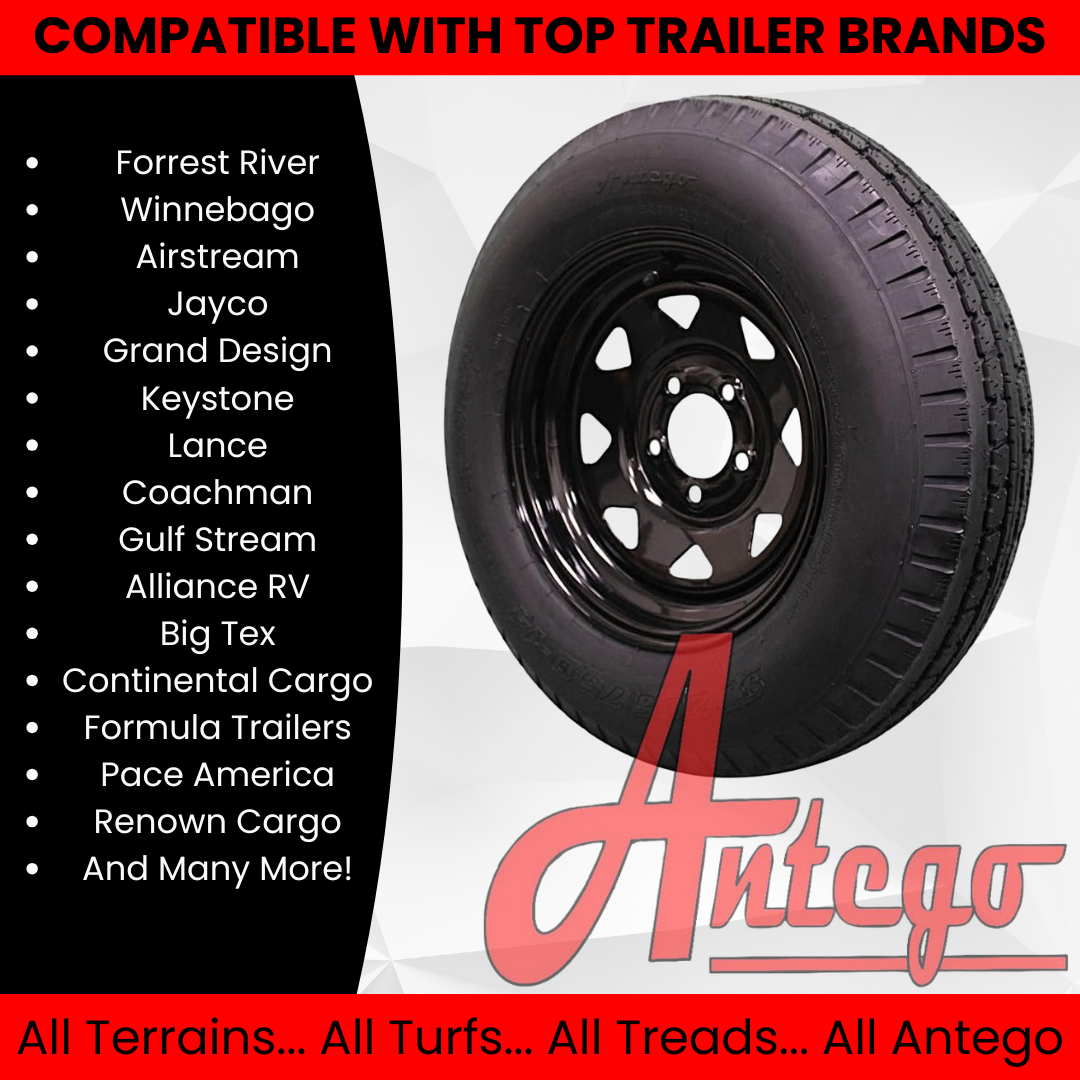(Single Assembly) Antego Tire and Wheel 205/75D14 Highway Terrain – 14.0-Inch Rim, 6-Ply-Ply Strength, Load 100.0, Speed M – Heavy-Duty Trailer Tire | A140554020096206ST20575D14