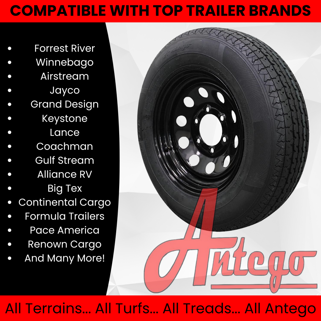 (Set of 4) Antego Tire and Wheel 205/75R15 Highway Terrain – 15.0-Inch Rim, 8-Ply-Ply Strength, Load 107.0, Speed M – Heavy-Duty Trailer Tire | A15604510096108ST20575R15-B4