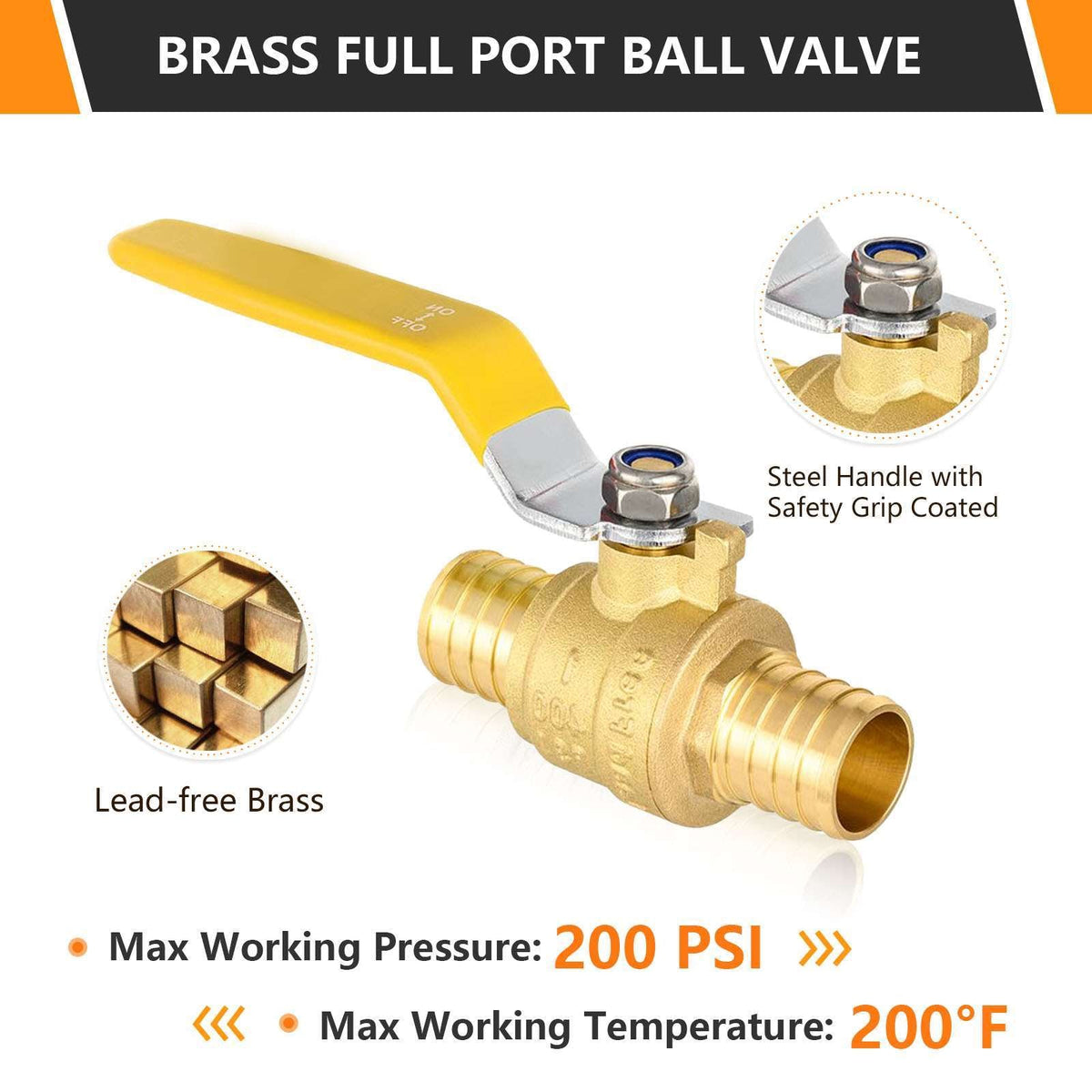 1" PEX Crimp Ball Valve, Yellow (Lead Free)