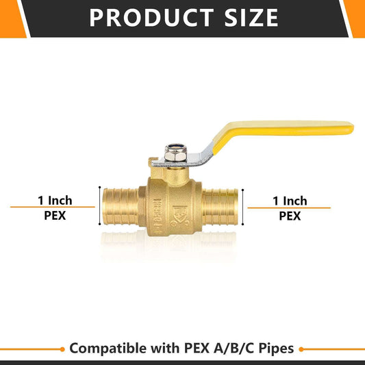1" PEX Crimp Ball Valve, Yellow (Lead Free)