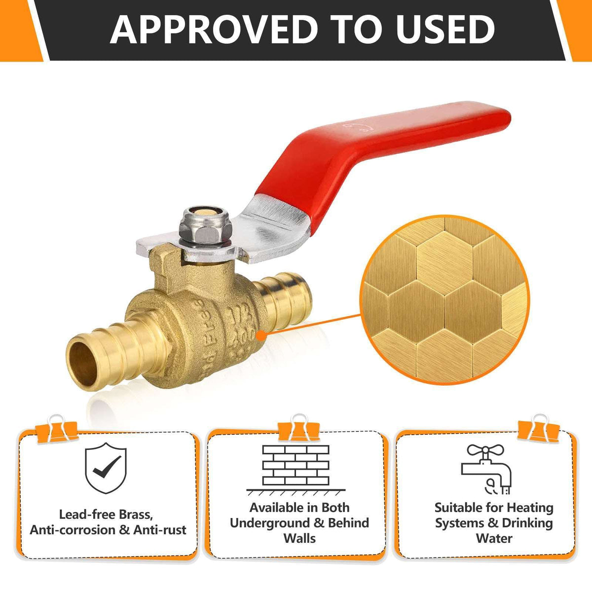 1" PEX Crimp Ball Valve, Red (Lead Free)
