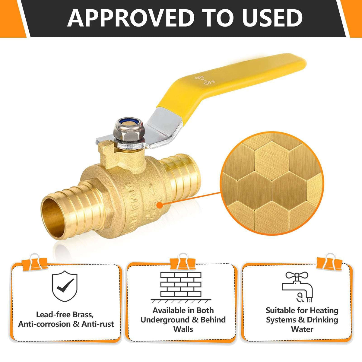 1" PEX Crimp Ball Valve, Yellow (Lead Free)