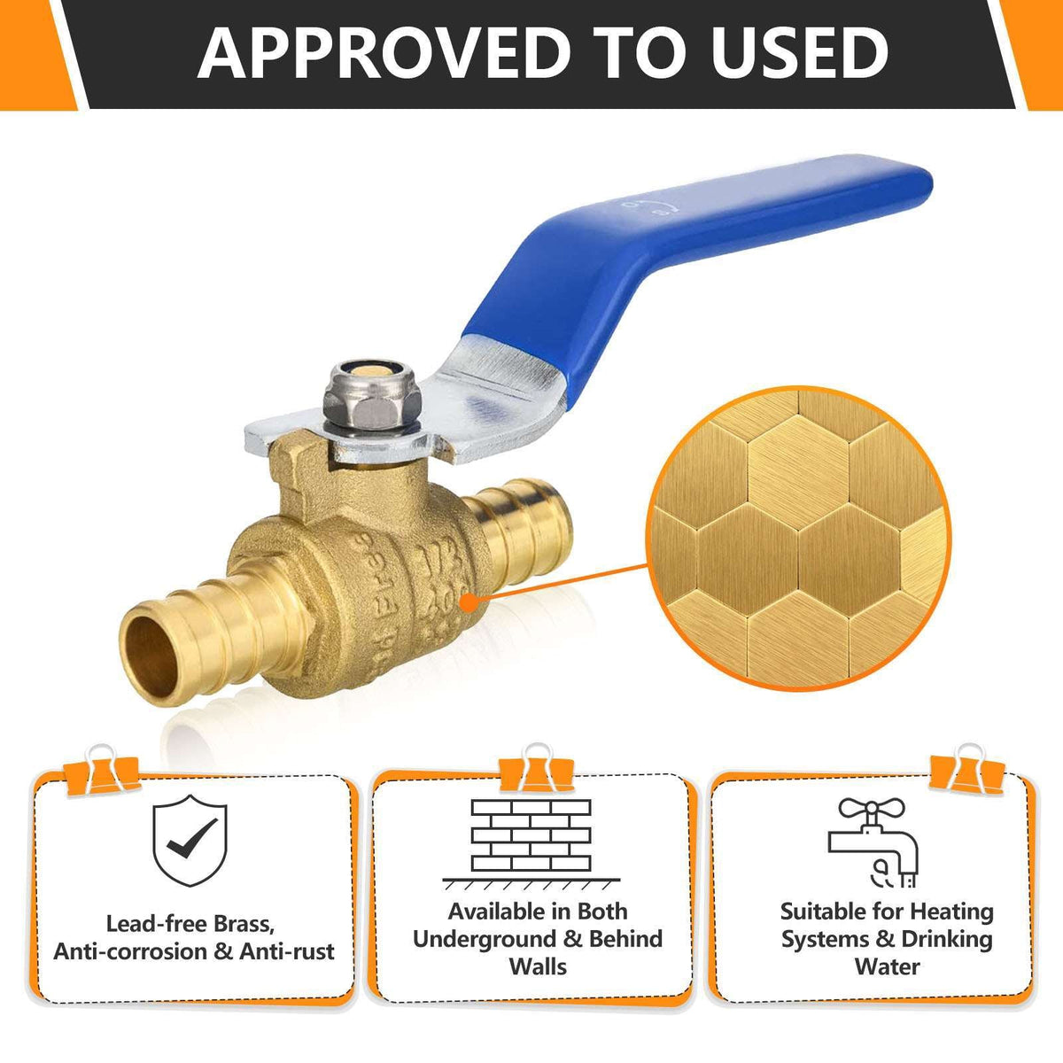 1" PEX Crimp Ball Valve, Blue (Lead Free)