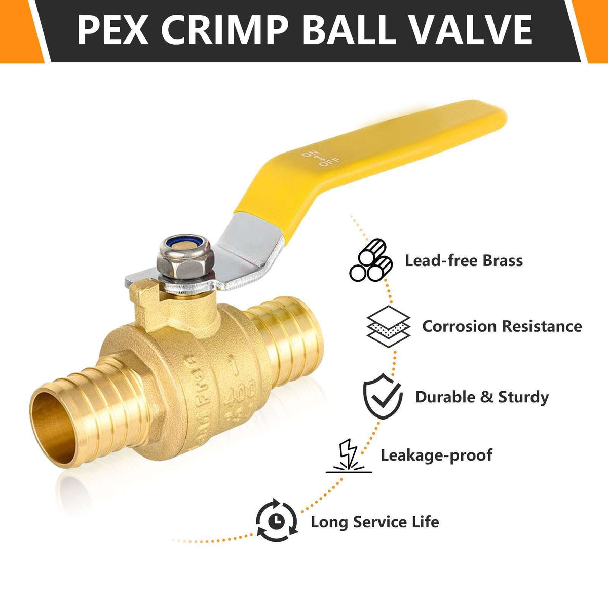 1" PEX Crimp Ball Valve, Yellow (Lead Free)