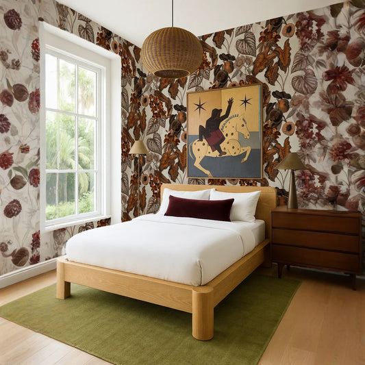 Cali Tropicale Wallpaper, off-white and burnt orange