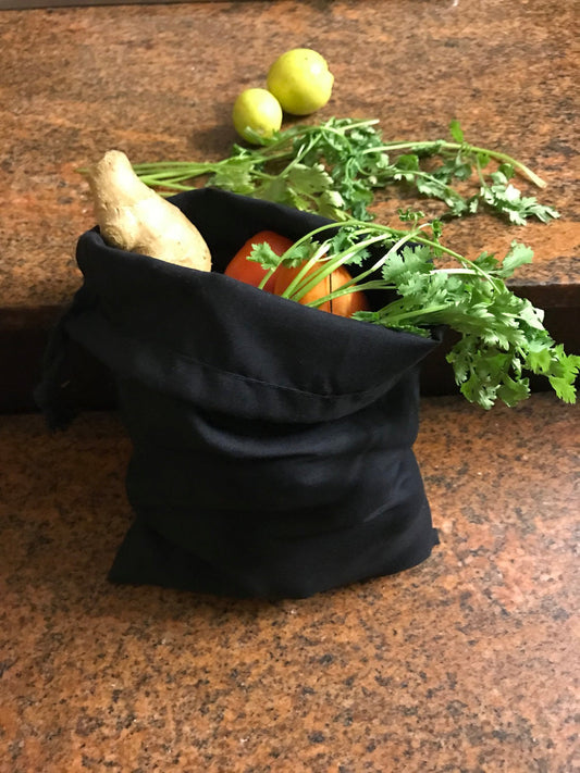 12x20 Inches Reusable Eco-Friendly Cotton Single Drawstring Bags Black Color