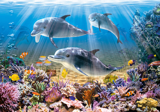 500 Piece Jigsaw Puzzle, Dolphins Underwater, Ocean life, Sea puzzles, Adult Puzzle, Castorland B - 52547 - Bridge Toys - Premium Jigsaw Puzzles - Little Red General Store