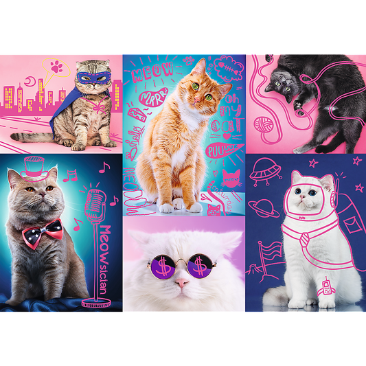1000 Piece Jigsaw Puzzles, Super Cats, Neon Line, Adult Puzzles, Trefl 10581 - Bridge Toys - Premium Jigsaw Puzzles - Little Red General Store