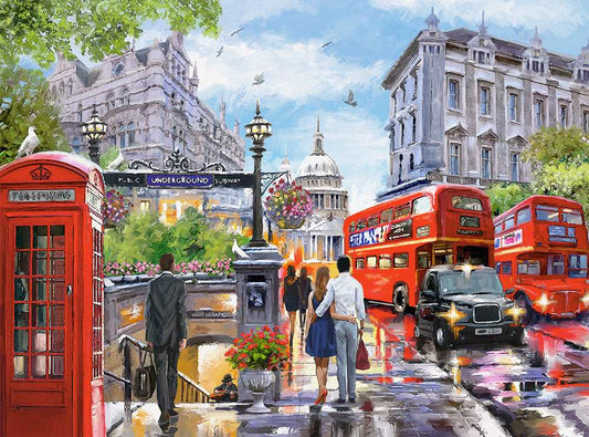 2000 Piece Jigsaw Puzzle, Spring in London, City center, Red Bus, UK, Great Britain, Puzzle of England, Adult Puzzles, Castorland C - 200788 - 2 - Bridge Toys - Premium Jigsaw Puzzles - Little Red General Store