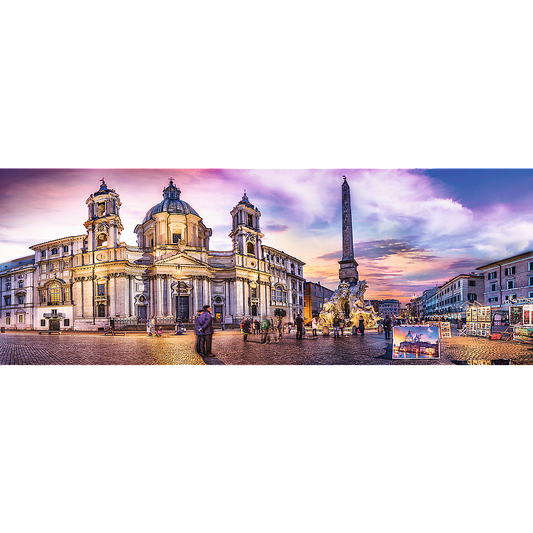 Panorama 500 Piece Jigsaw Puzzle, Piazza Navona, Rome, Italy, Fountain of the Four Rivers, European Cities Puzzle, Adult Puzzles, Trefl 29501 - Bridge Toys - Premium Jigsaw Puzzles - Little Red General Store