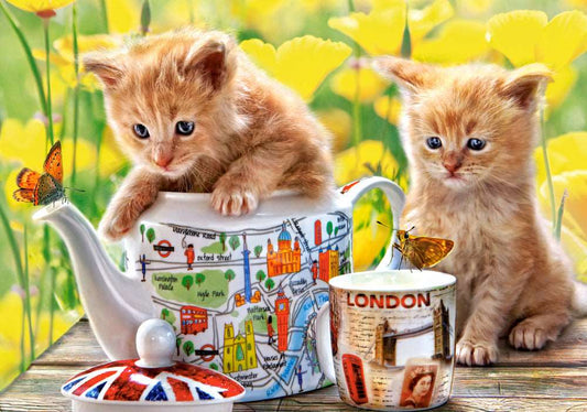 500 Piece Jigsaw Puzzle, Tea Time, Animal puzzle, Cat puzzle, Kittie puzzle, Cute cat, Adult Puzzles, Castorland B - 52356 - Bridge Toys - Premium Jigsaw Puzzles - Little Red General Store