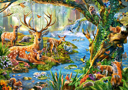 500 Piece Jigsaw Puzzle, Forest Life, Charming view of deer and animals in the forest, Adult Puzzle, Castorland B - 52929 - Bridge Toys - Premium Jigsaw Puzzles - Little Red General Store
