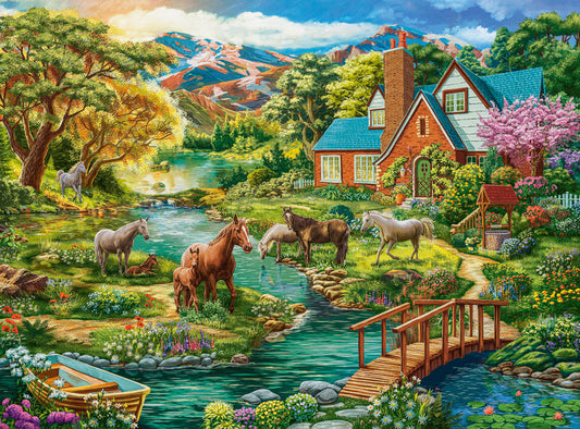 2000 Piece Jigsaw Puzzle, Idyllic House with Horses, Landscape, Rural view, Adult Puzzle, Castorland C - 200931 - 2 - Bridge Toys - Premium Jigsaw Puzzles - Little Red General Store