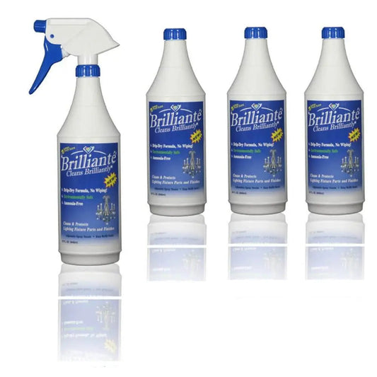 Brillianté Crystal Cleaner For Chandeliers 4 Bottles + 1 Sprayer (3 Pack)