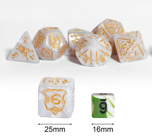 Giant Fighter Pearl Dice (7) with Gold Numbers JUMBO Dice Set (Available in Several Colors)