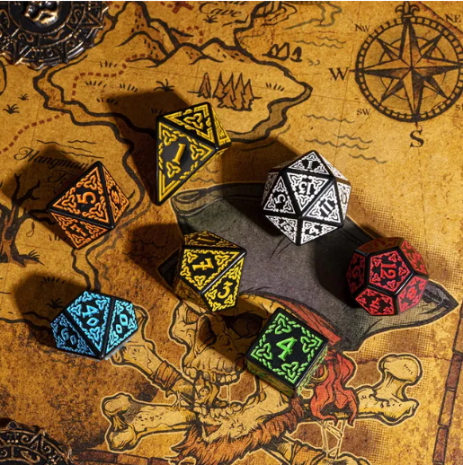 Celtic Knot Dice 7-Dice Set DND RPG Dice Druidic | White, Red, Orange, Yellow. Green, Blue