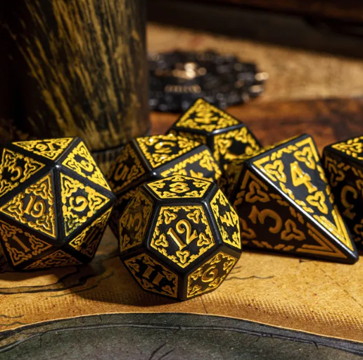 Celtic Knot Dice 7-Dice Set DND RPG Dice Druidic | White, Red, Orange, Yellow. Green, Blue