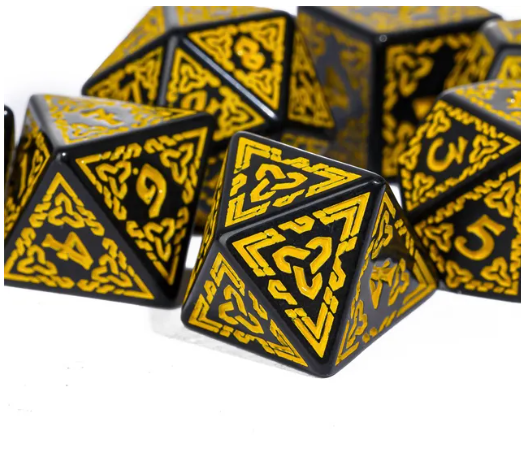 Celtic Knot Dice 7-Dice Set DND RPG Dice Druidic | White, Red, Orange, Yellow. Green, Blue