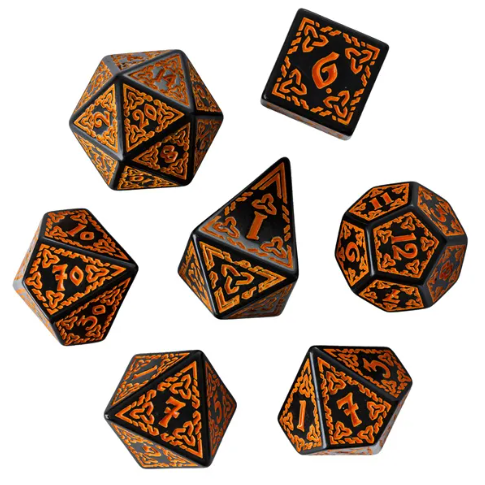 Celtic Knot Dice 7-Dice Set DND RPG Dice Druidic | White, Red, Orange, Yellow. Green, Blue
