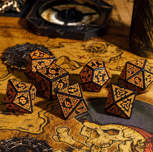 Celtic Knot Dice 7-Dice Set DND RPG Dice Druidic | White, Red, Orange, Yellow. Green, Blue