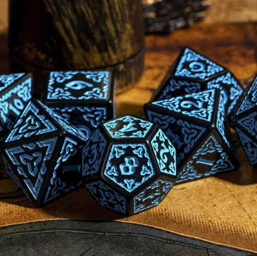 Celtic Knot Dice 7-Dice Set DND RPG Dice Druidic | White, Red, Orange, Yellow. Green, Blue