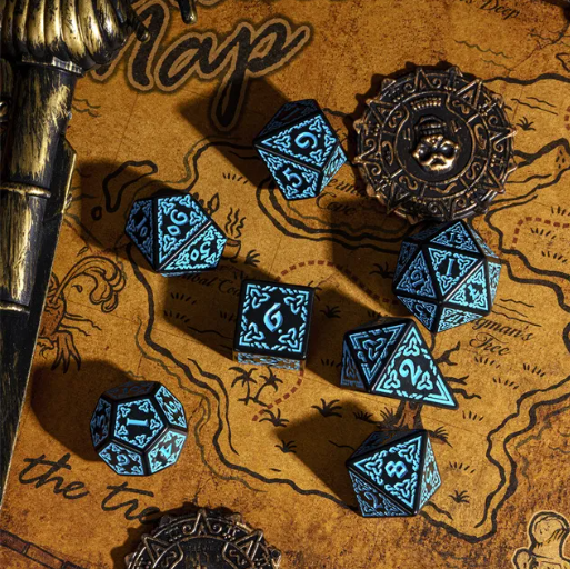 Celtic Knot Dice 7-Dice Set DND RPG Dice Druidic | White, Red, Orange, Yellow. Green, Blue