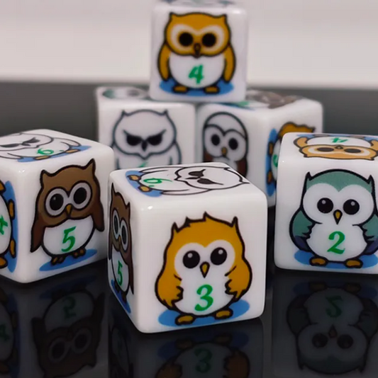(White) Owl Dice | Printed d6 Dice Featuring Fantasy Animal Numbered